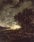 Aert van der Neer A Landscape with a River at Evening painting